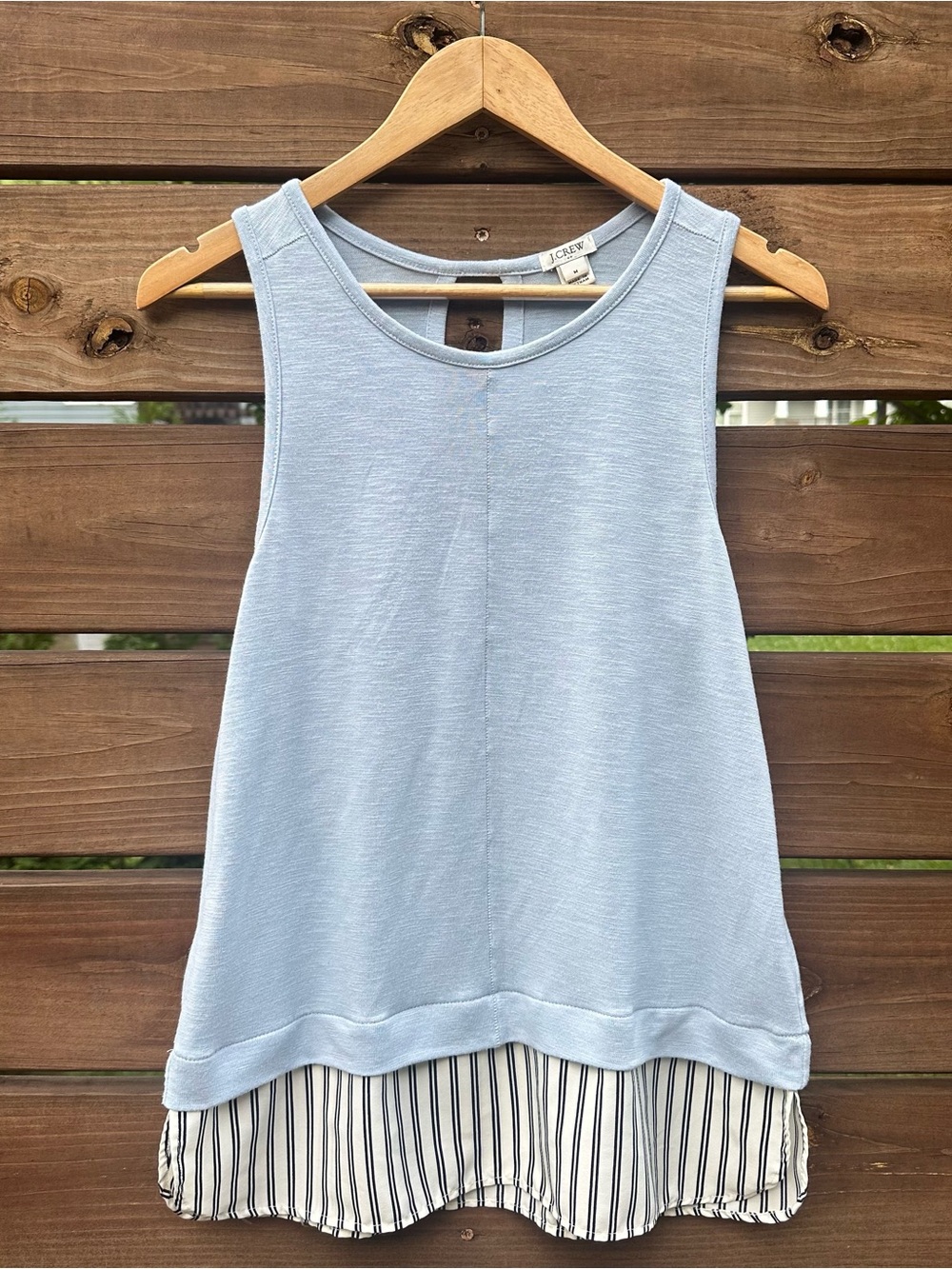 J. Crew Pale Blue Layered Scoop Neck Tank with Striped Hem